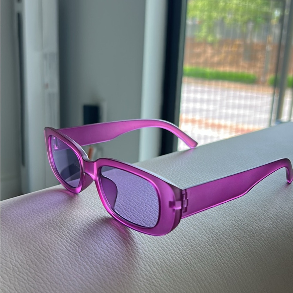 Purple Rectangular Chunky Frame Sunglasses